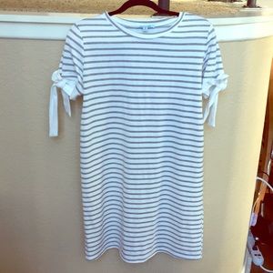 Red Dress Striped white grey midi dress, size s